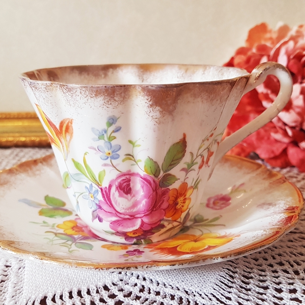 Gladstone China Floral Rose Designs Cup and Saucer